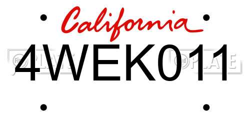 4WEK011 California License Plate