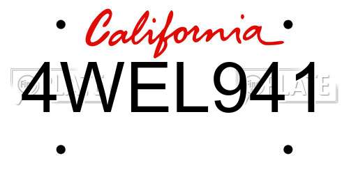 4WEL941 California License Plate