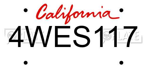 4WES117 California License Plate