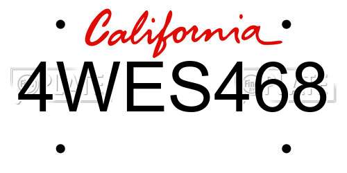 4WES468 California License Plate