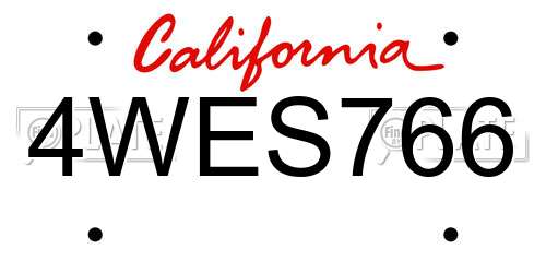 4WES766 California License Plate