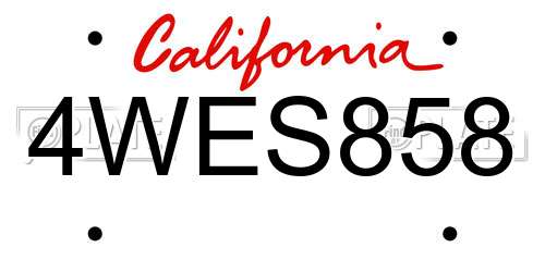 4WES858 California License Plate