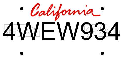 4WEW934 California License Plate