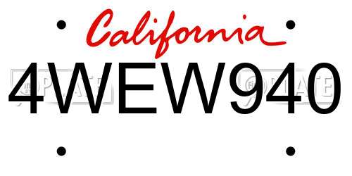 4WEW940 California License Plate