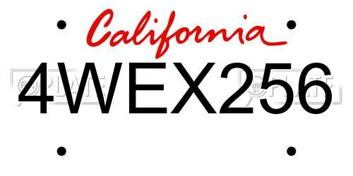 4WEX256 California License Plate