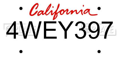 4WEY397 California License Plate