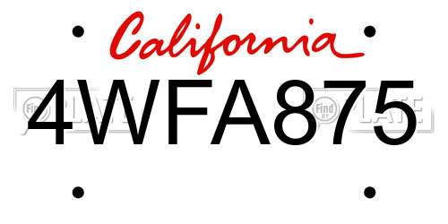 4WFA875 California License Plate