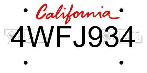 4WFJ934 California License Plate