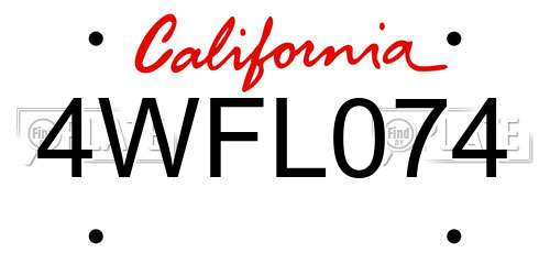 4WFL074 California License Plate