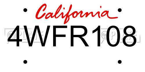 4WFR108 California License Plate