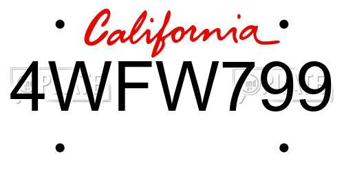 4WFW799 California License Plate