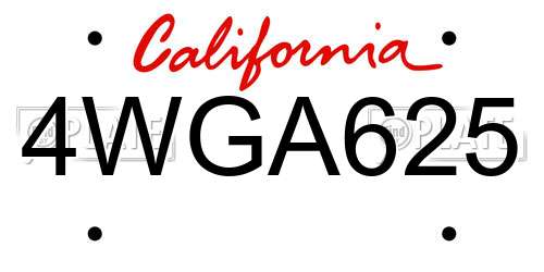 4WGA625 California License Plate