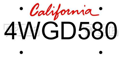 4WGD580 California License Plate