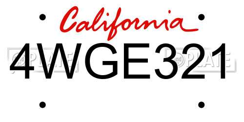 4WGE321 California License Plate