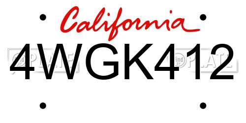 4WGK412 California License Plate