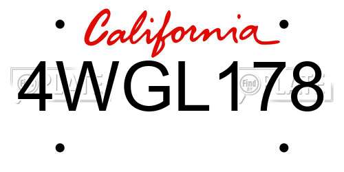 4WGL178 California License Plate