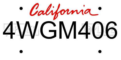 4WGM406 California License Plate