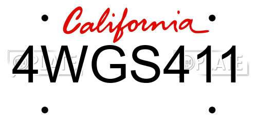 4WGS411 California License Plate
