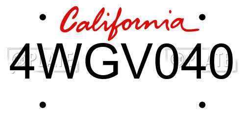 4WGV040 California License Plate