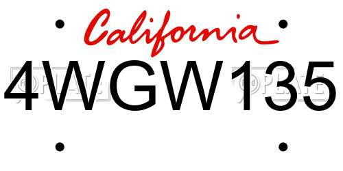 4WGW135 California License Plate