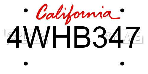 4WHB347 California License Plate