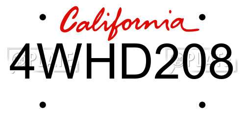 4WHD208 California License Plate