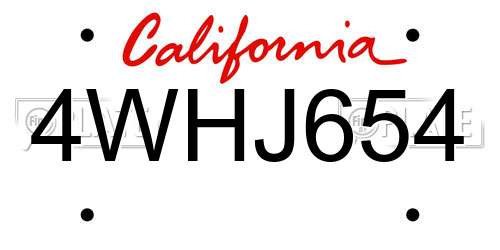 4WHJ654 California License Plate
