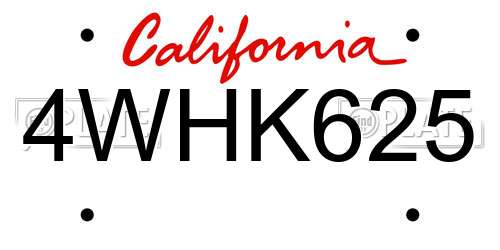 4WHK625 California License Plate