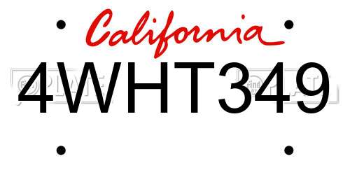 4WHT349 California License Plate