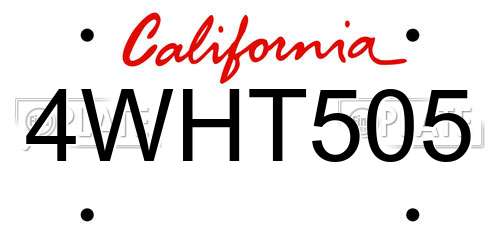 4WHT505 California License Plate