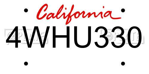 4WHU330 California License Plate
