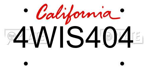 4WIS404 California License Plate