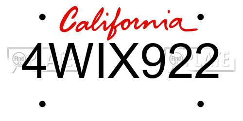 4WIX922 California License Plate