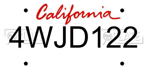 4WJD122 California License Plate