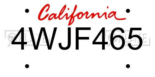 4WJF465 California License Plate