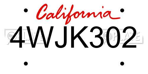 4WJK302 California License Plate