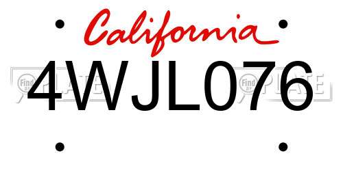 4WJL076 California License Plate