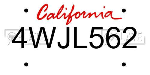 4WJL562 California License Plate