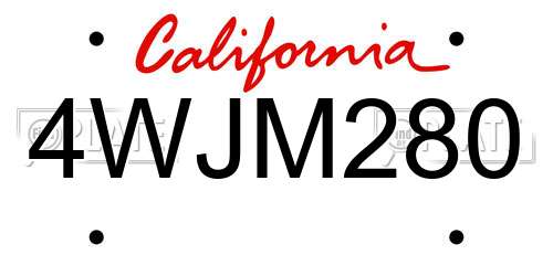 4WJM280 California License Plate