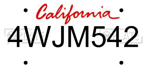 4WJM542 California License Plate