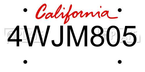 4WJM805 California License Plate