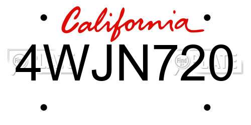 4WJN720 California License Plate