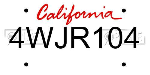 4WJR104 California License Plate