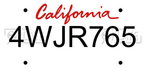 4WJR765 California License Plate