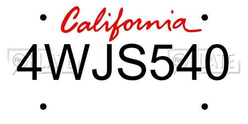 4WJS540 California License Plate