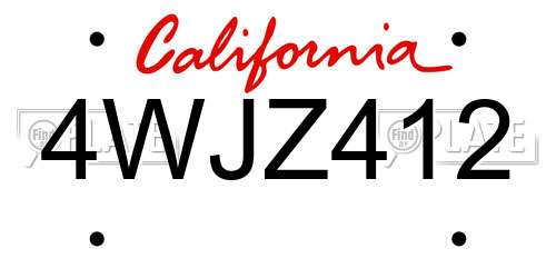 4WJZ412 California License Plate