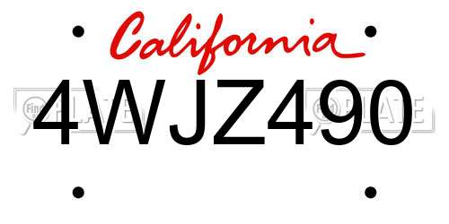 4WJZ490 California License Plate