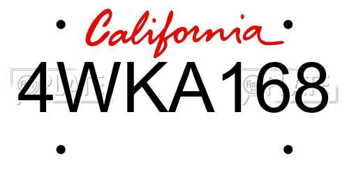4WKA168 California License Plate