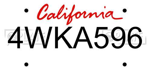4WKA596 California License Plate