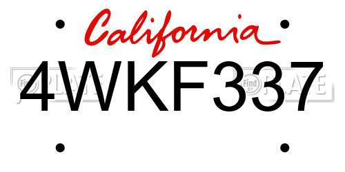 4WKF337 California License Plate